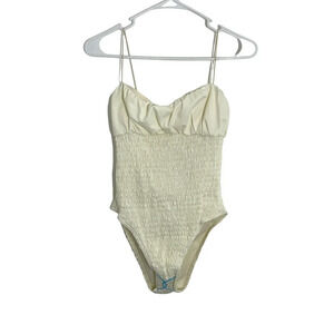 ASOS DESIGN shirred body swimsuit in cream Spaghetti straps Brief cut Size 4